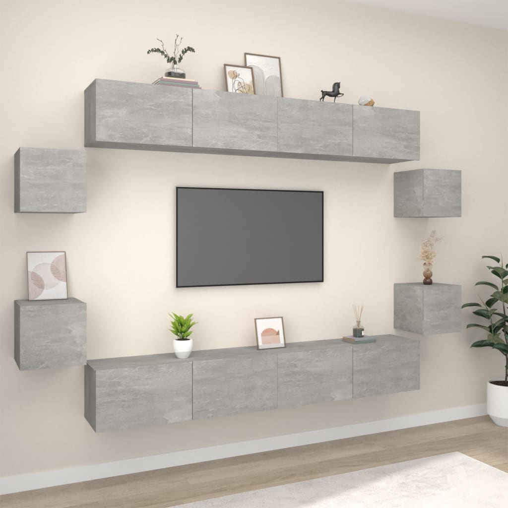 8-tlg. TV-Schrank-Set Betongrau Holzwerkstoff