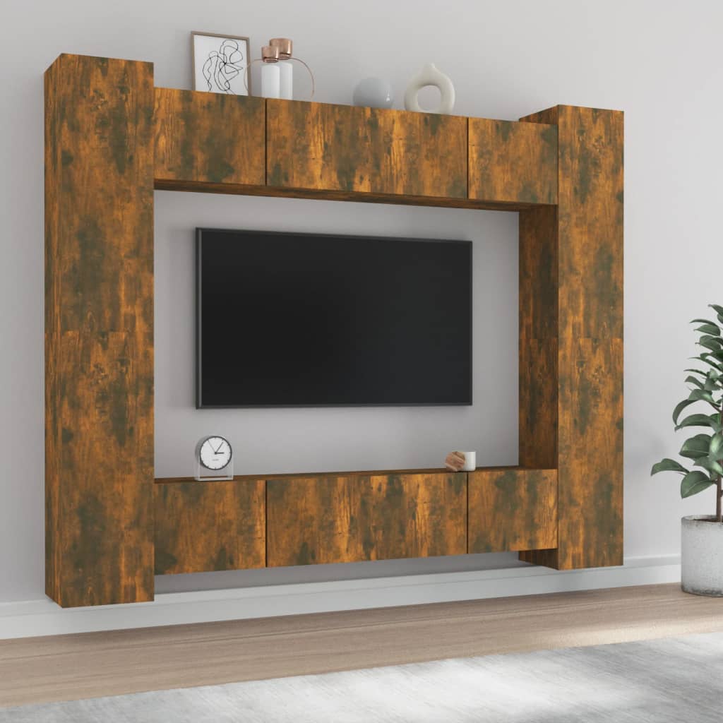 8-tlg. TV-Schrank-Set Räuchereiche Holzwerkstoff