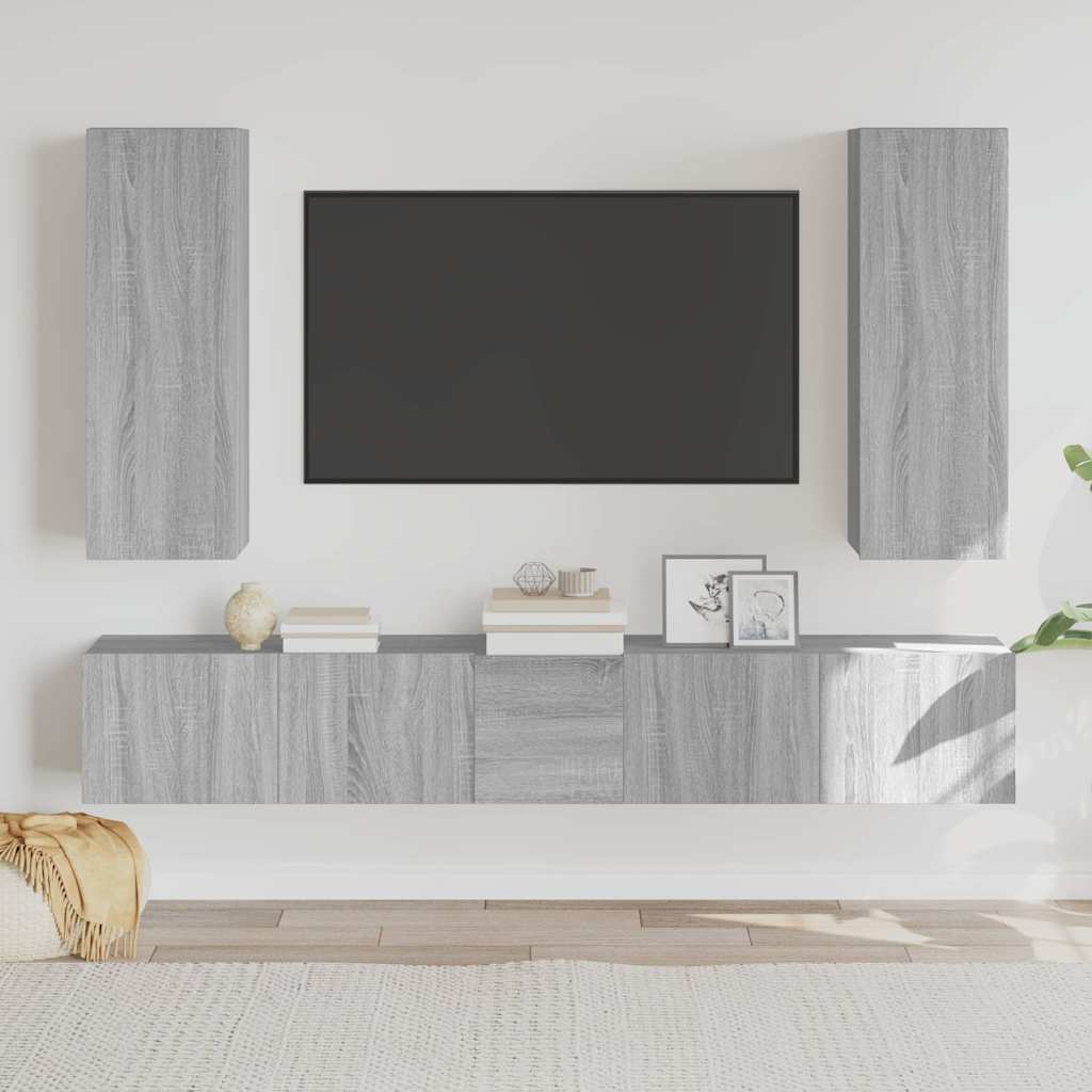 5-tlg. TV-Schrank-Set Grau Sonoma Holzwerkstoff