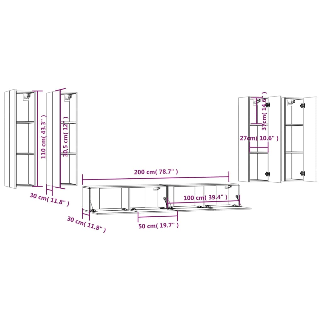 6-tlg. TV-Schrank-Set Weiß Holzwerkstoff
