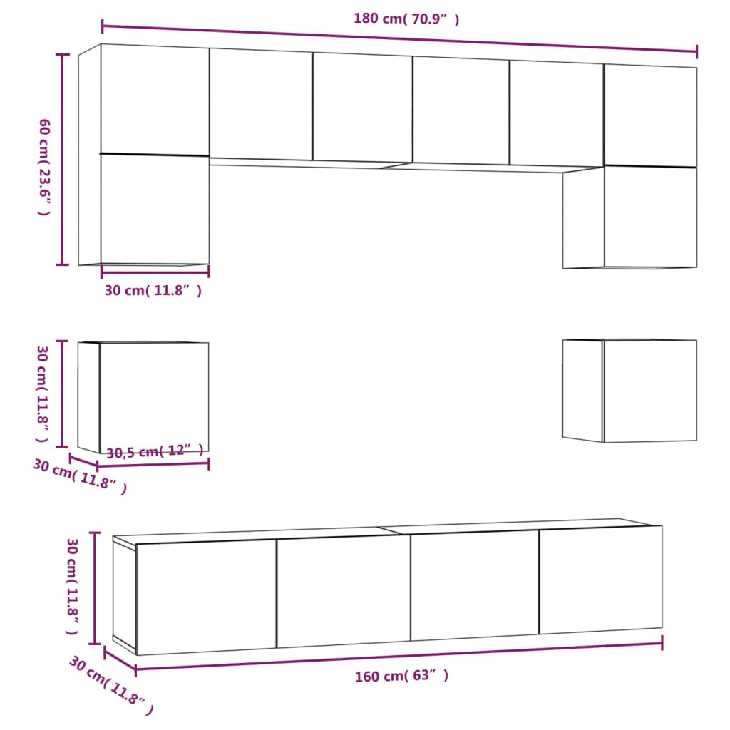 8-tlg. TV-Schrank-Set Räuchereiche Holzwerkstoff