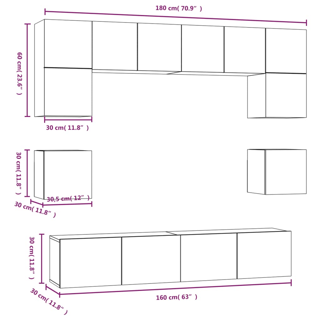 8-tlg. TV-Schrank-Set Grau Sonoma Holzwerkstoff