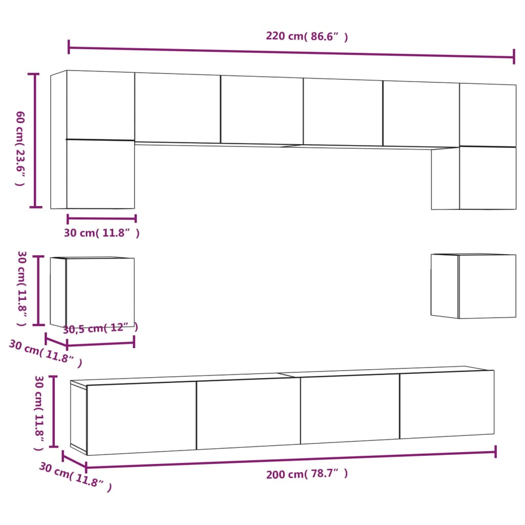 8-tlg. TV-Schrank-Set Weiß Holzwerkstoff