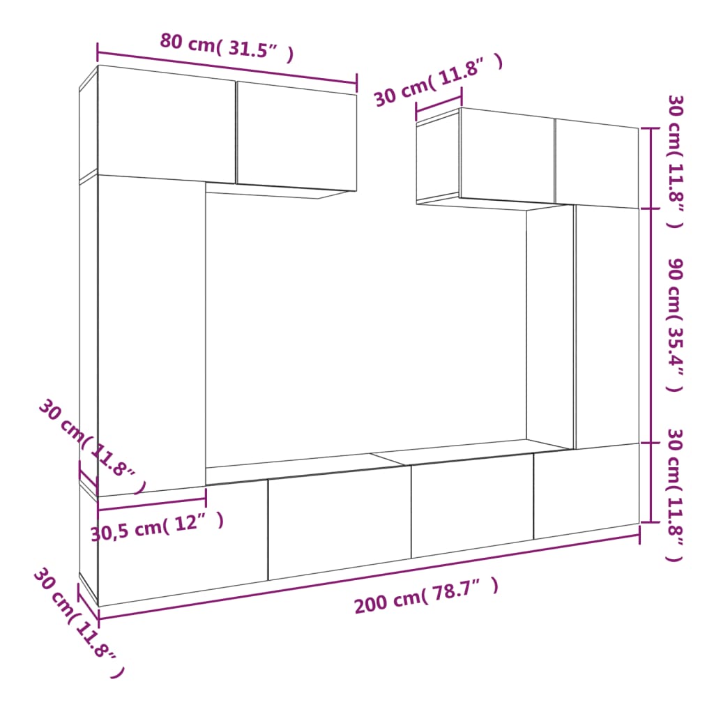 6-tlg. TV-Schrank-Set Räuchereiche Holzwerkstoff