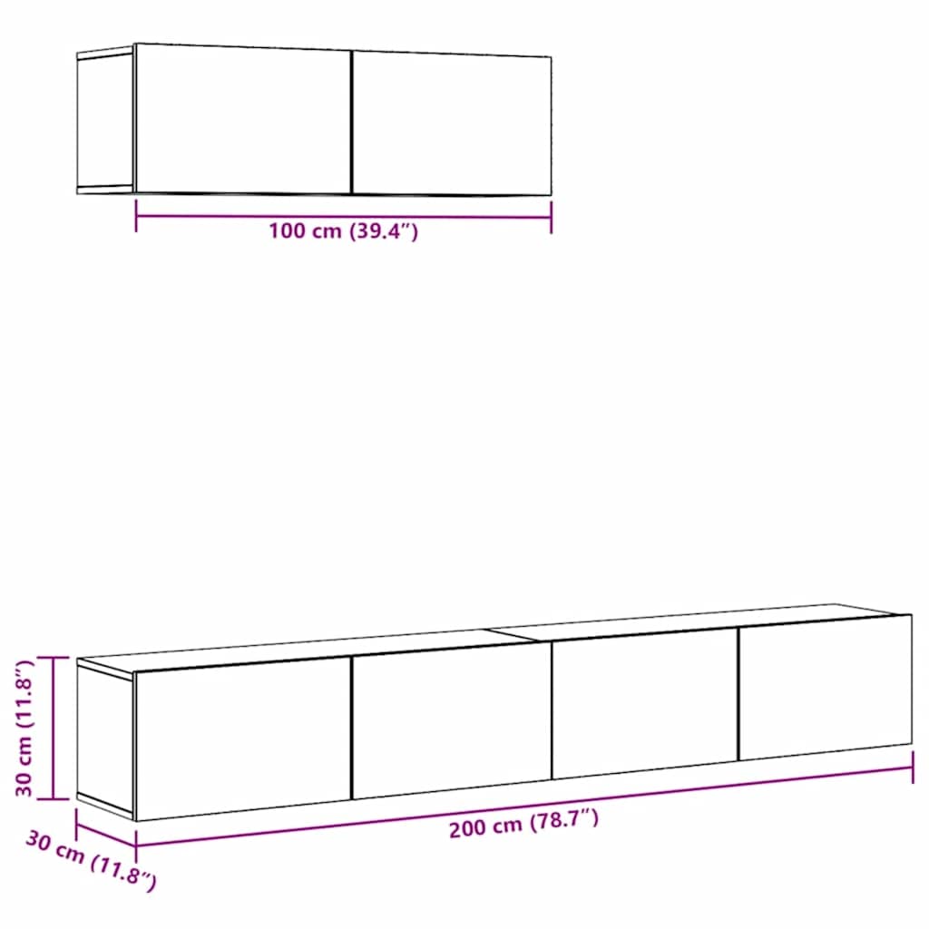 3-tlg. TV-Schrank-Set Betongrau Holzwerkstoff