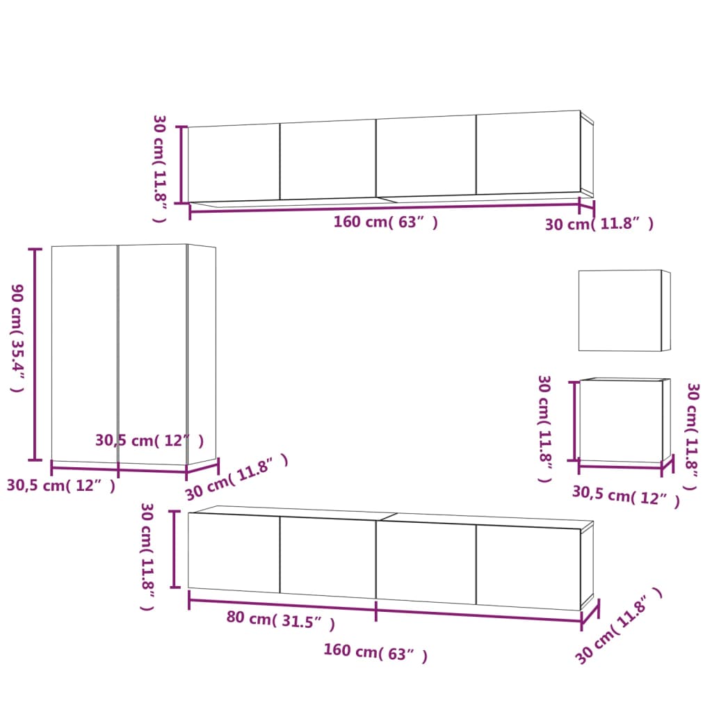 8-tlg. TV-Schrank-Set Weiß Holzwerkstoff