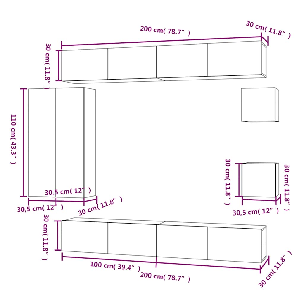 8-tlg. TV-Schrank-Set Weiß Holzwerkstoff