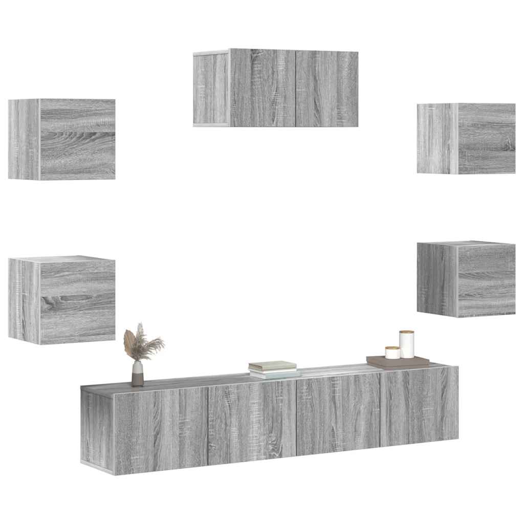 7-tlg. TV-Schrank-Set Grau Sonoma Holzwerkstoff