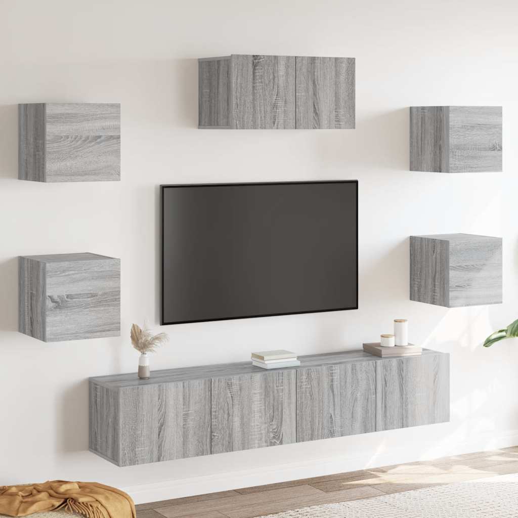 7-tlg. TV-Schrank-Set Grau Sonoma Holzwerkstoff