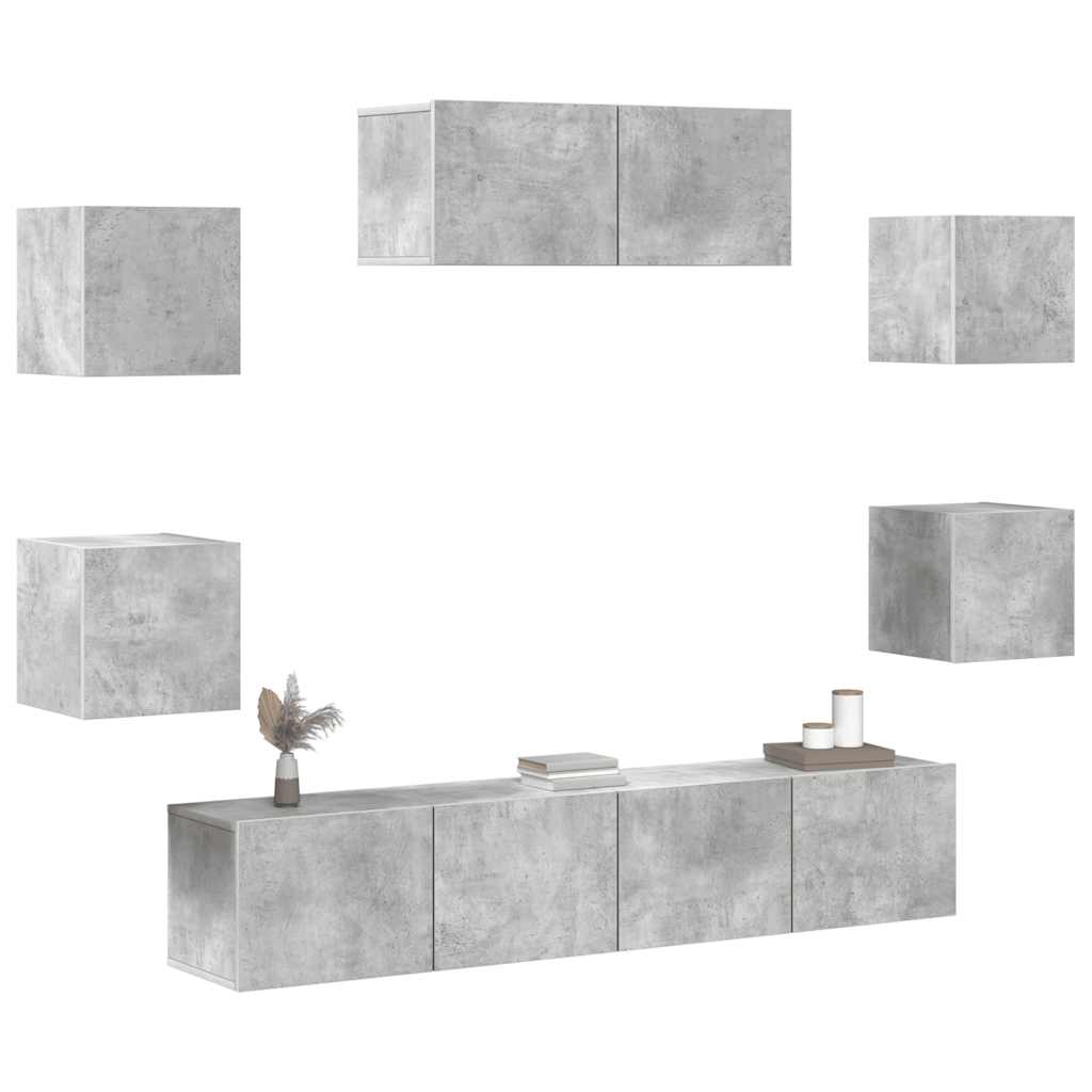 7-tlg. TV-Schrank-Set Betongrau Holzwerkstoff