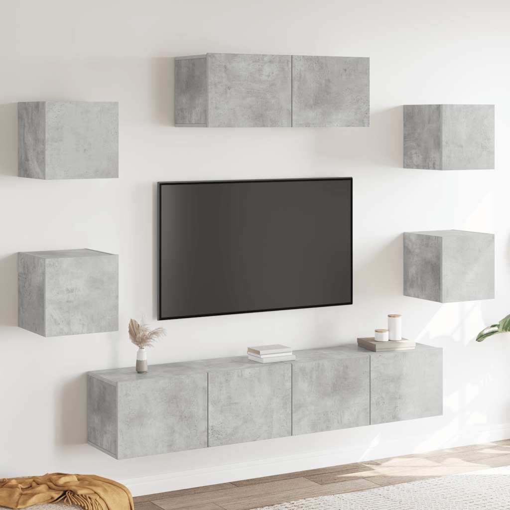 7-tlg. TV-Schrank-Set Betongrau Holzwerkstoff