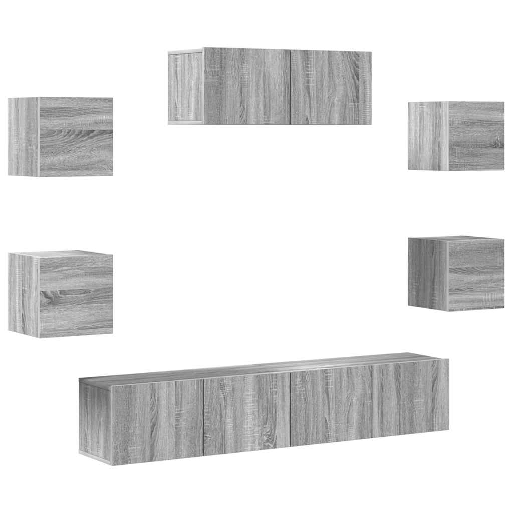 7-tlg. TV-Schrank-Set Grau Sonoma Holzwerkstoff