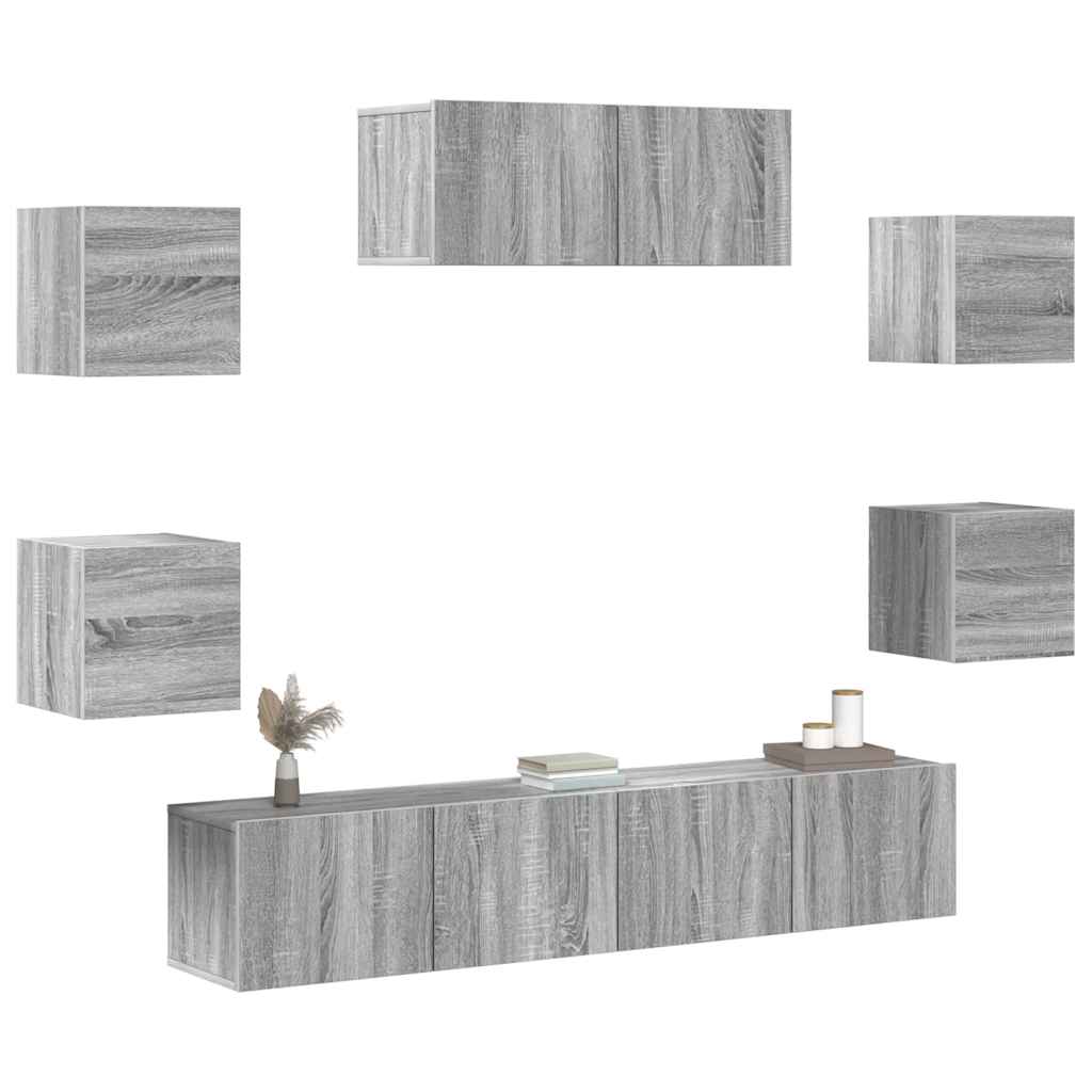 7-tlg. TV-Schrank-Set Grau Sonoma Holzwerkstoff