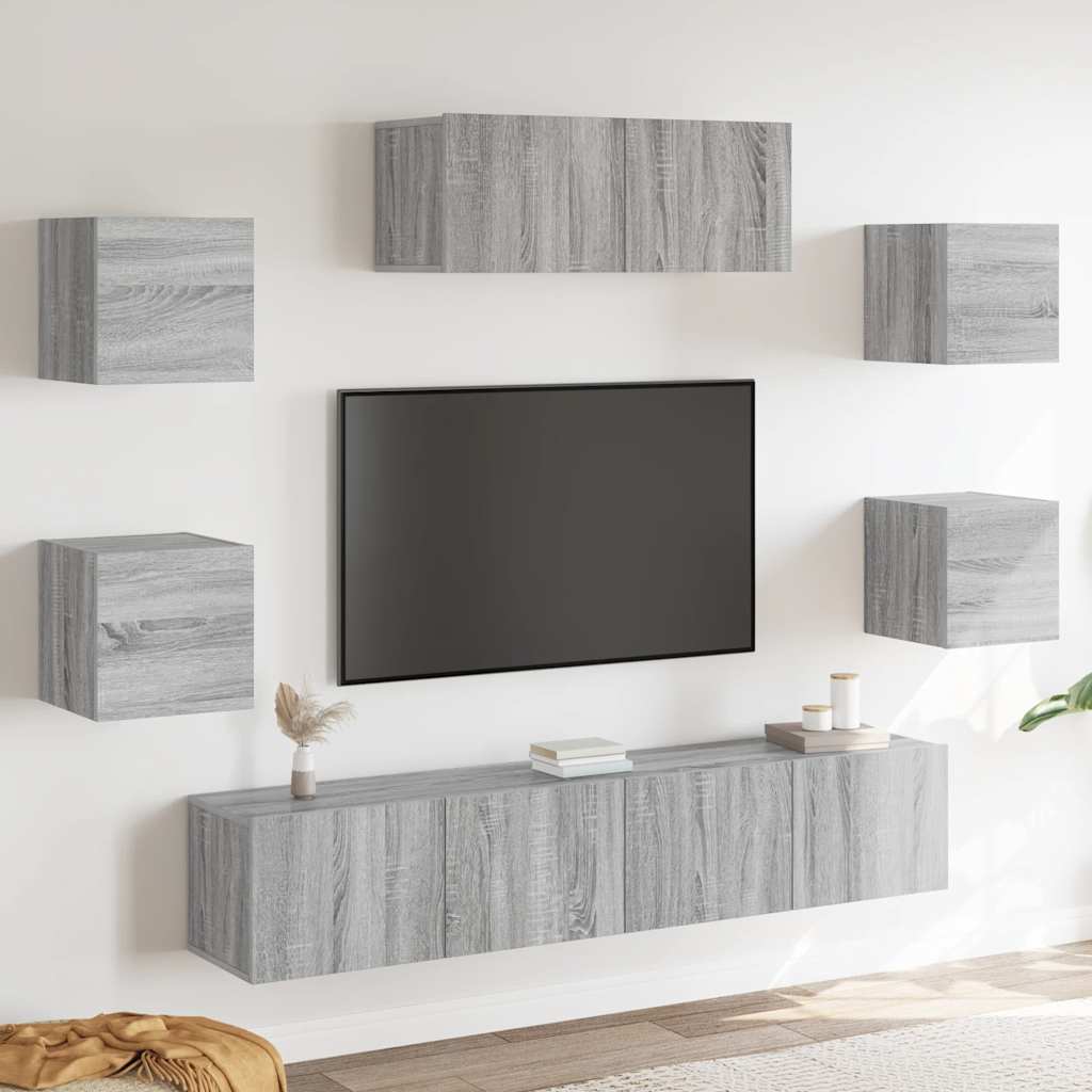 7-tlg. TV-Schrank-Set Grau Sonoma Holzwerkstoff