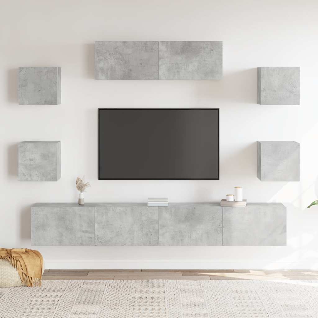 7-tlg. TV-Schrank-Set Betongrau Holzwerkstoff