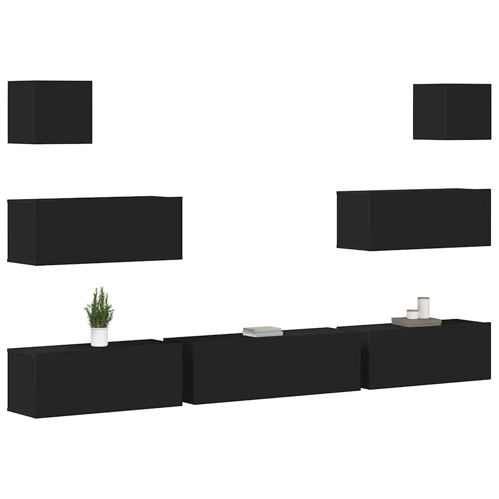 7-tlg. TV-Schrank-Set Schwarz Holzwerkstoff