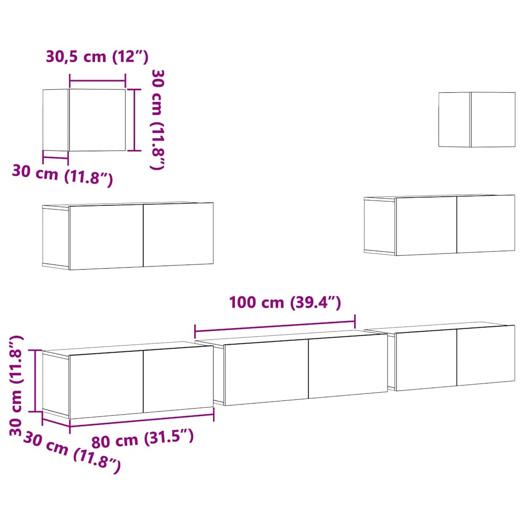 7-tlg. TV-Schrank-Set Schwarz Holzwerkstoff