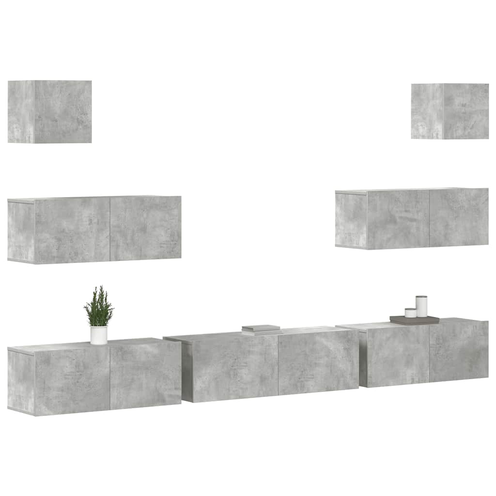 7-tlg. TV-Schrank-Set Betongrau Holzwerkstoff