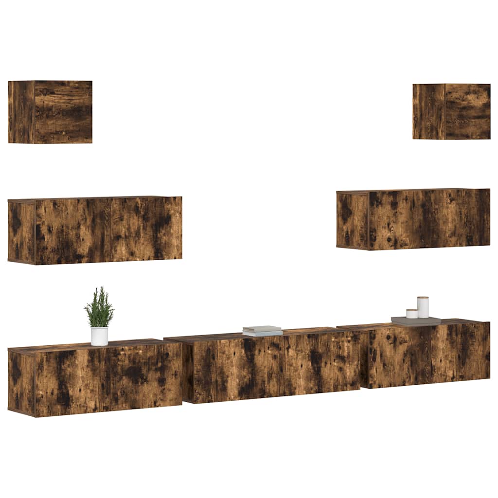 7-tlg. TV-Schrank-Set Räuchereiche Holzwerkstoff