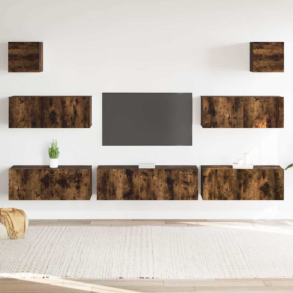 7-tlg. TV-Schrank-Set Räuchereiche Holzwerkstoff