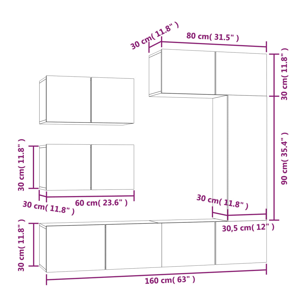 6-tlg. TV-Schrank-Set Grau Sonoma Holzwerkstoff