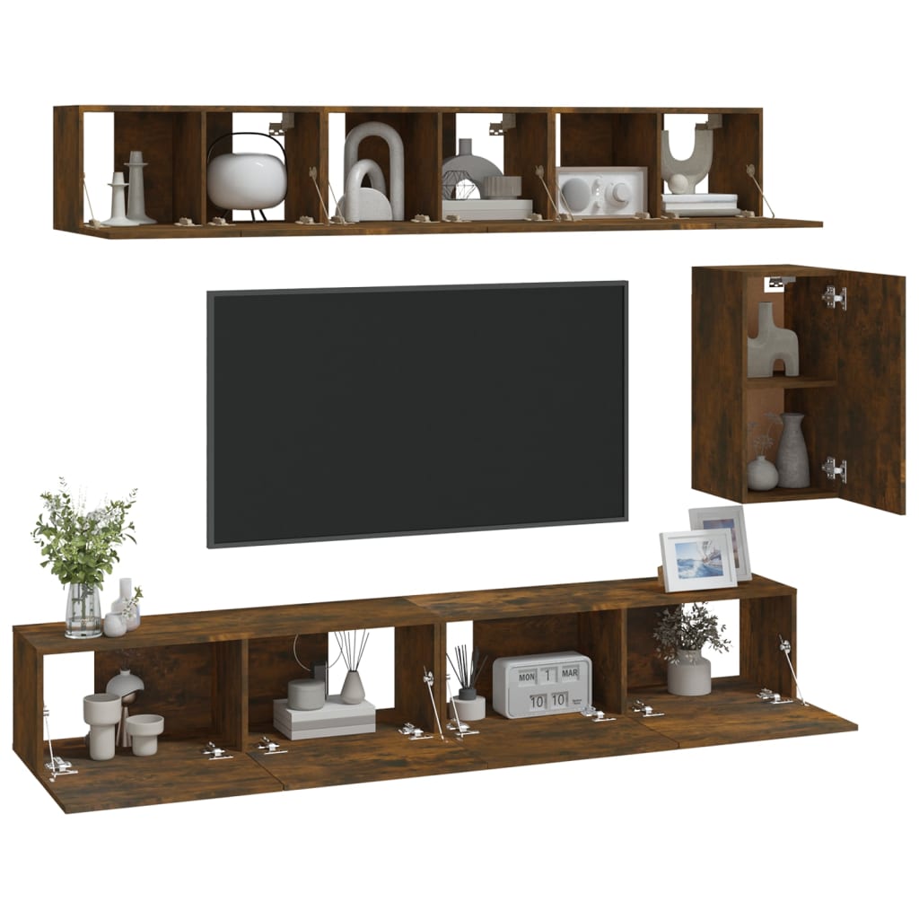 6-tlg. TV-Schrank-Set Räuchereiche Holzwerkstoff