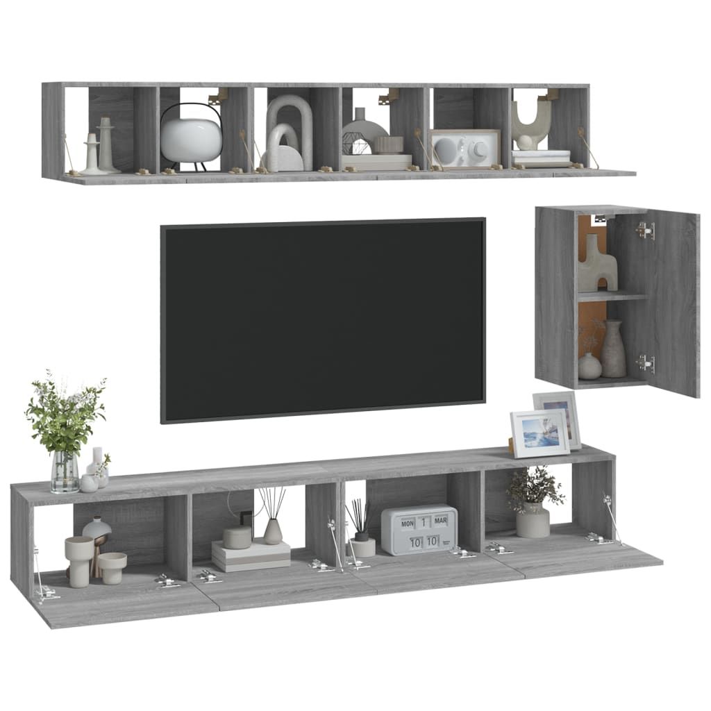6-tlg. TV-Schrank-Set Grau Sonoma Holzwerkstoff