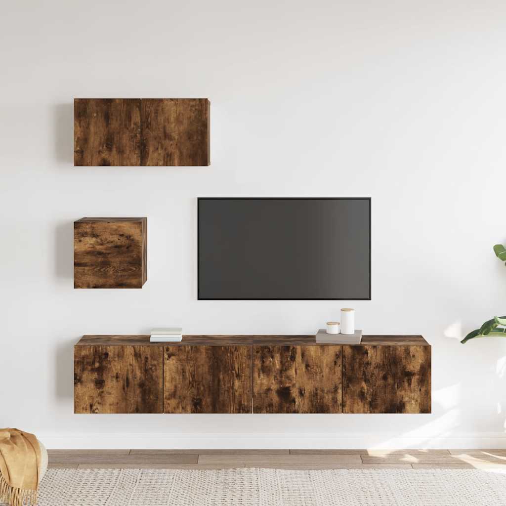 4-tlg. TV-Schrank-Set Räuchereiche Holzwerkstoff