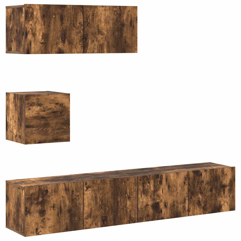 4-tlg. TV-Schrank-Set Räuchereiche Holzwerkstoff