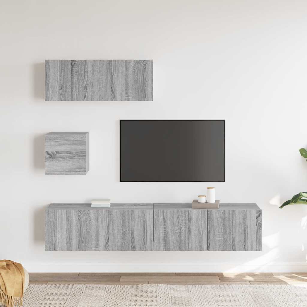 4-tlg. TV-Schrank-Set Grau Sonoma Holzwerkstoff