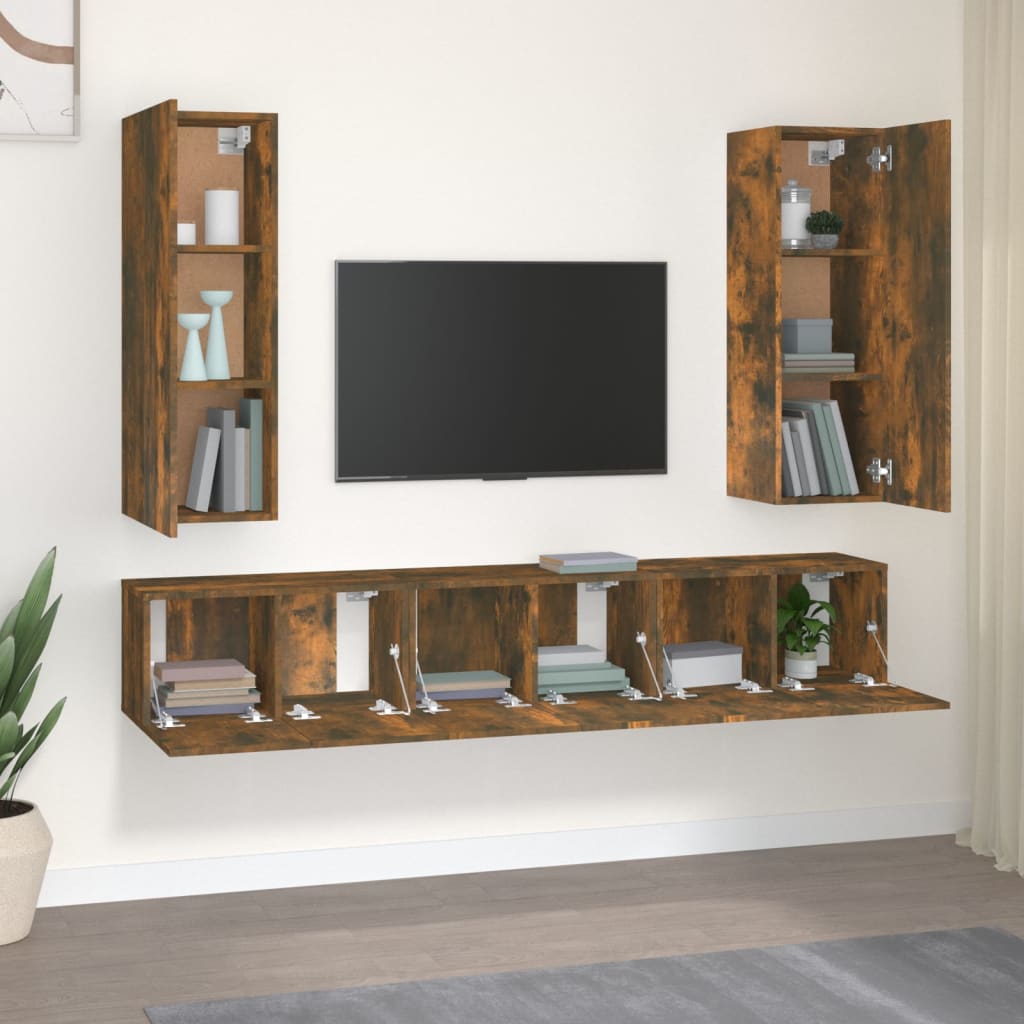 5-tlg. TV-Schrank-Set Räuchereiche Holzwerkstoff