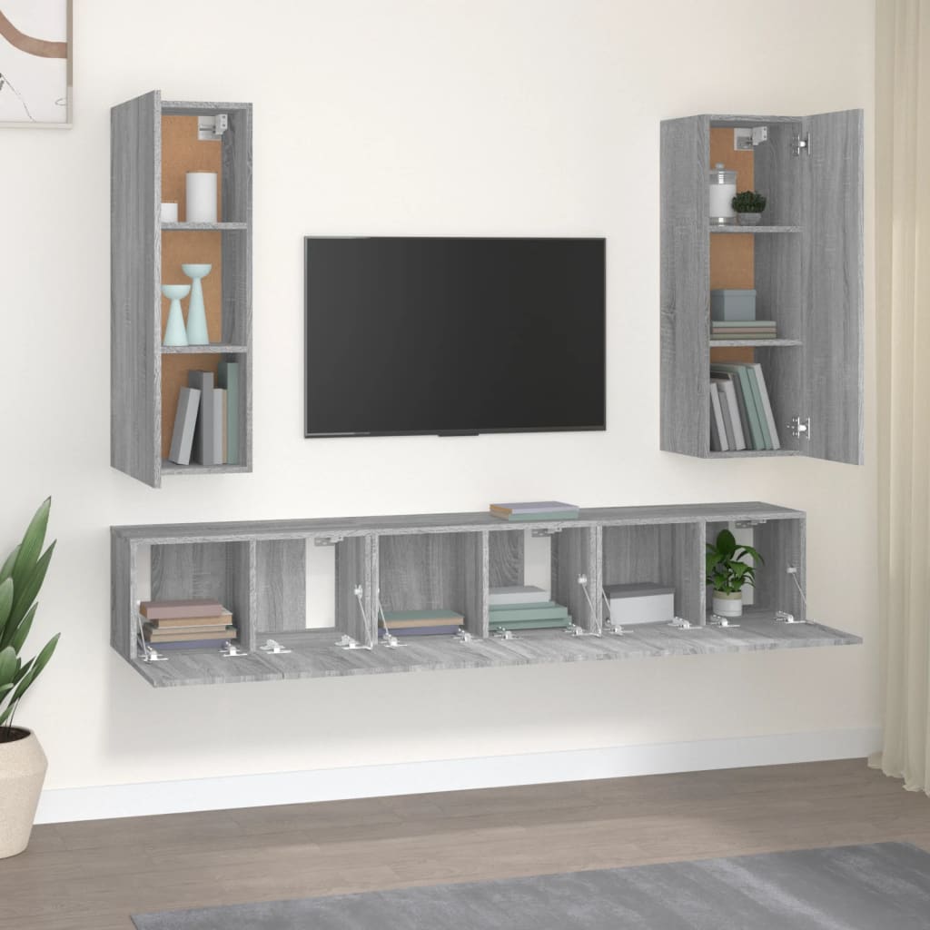 5-tlg. TV-Schrank-Set Grau Sonoma Holzwerkstoff