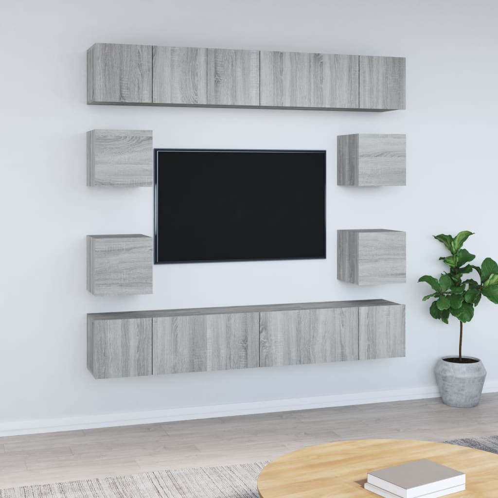 10-tlg. TV-Schrank-Set Grau Sonoma Holzwerkstoff