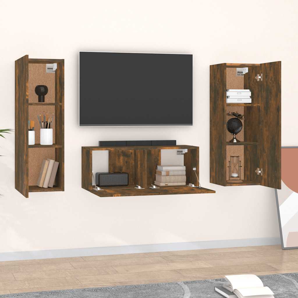 3-tlg. TV-Schrank-Set Räuchereiche Holzwerkstoff