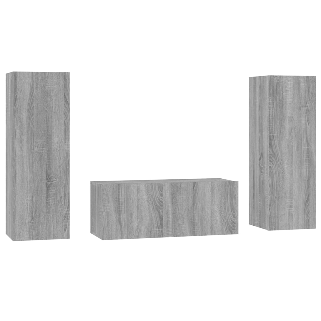 3-tlg. TV-Schrank-Set Grau Sonoma Holzwerkstoff