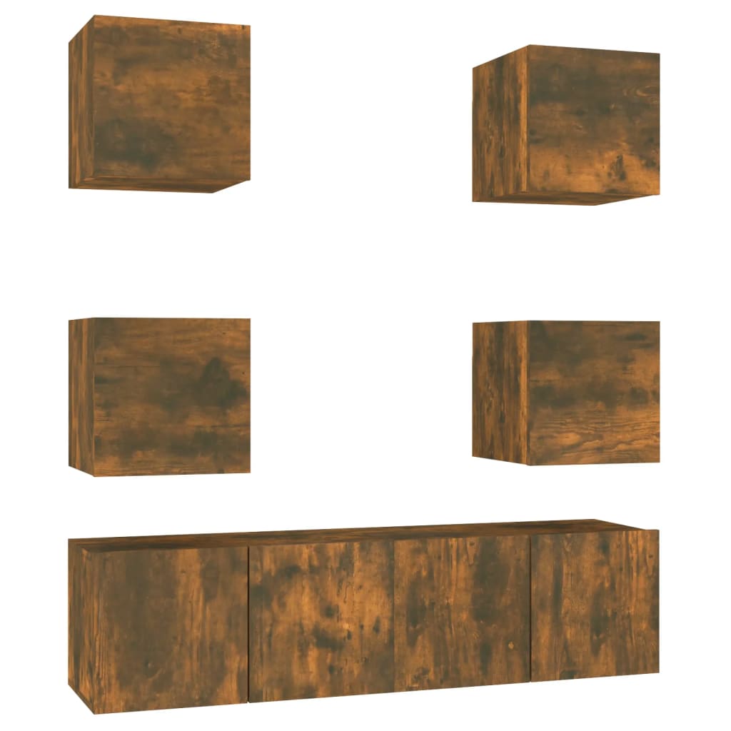 6-tlg. TV-Schrank-Set Räuchereiche Holzwerkstoff