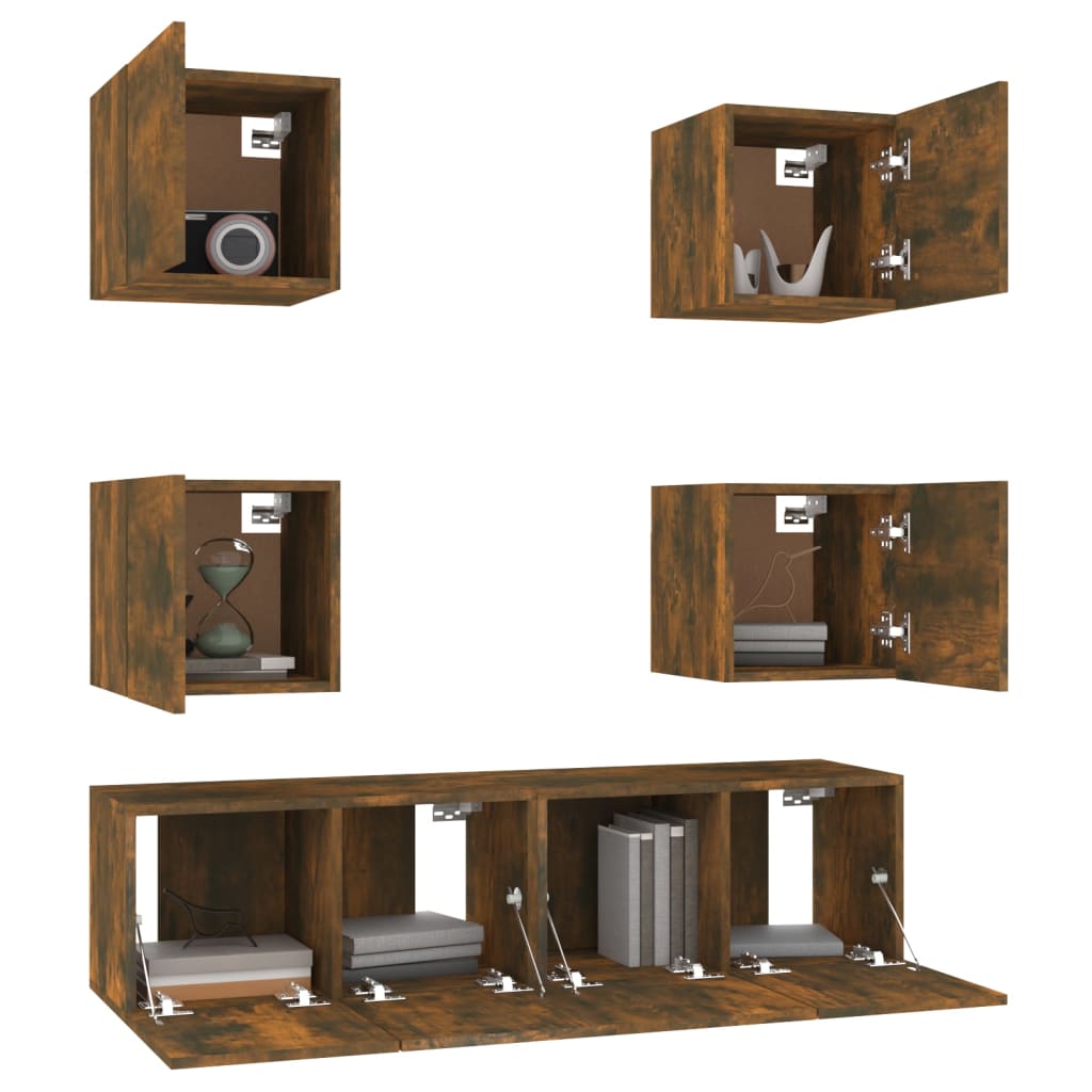 6-tlg. TV-Schrank-Set Räuchereiche Holzwerkstoff