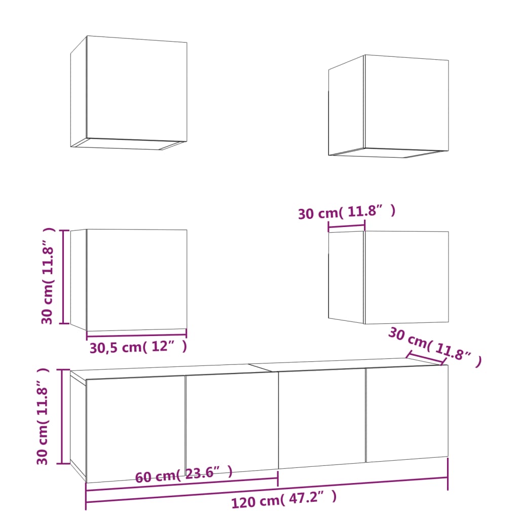 6-tlg. TV-Schrank-Set Räuchereiche Holzwerkstoff