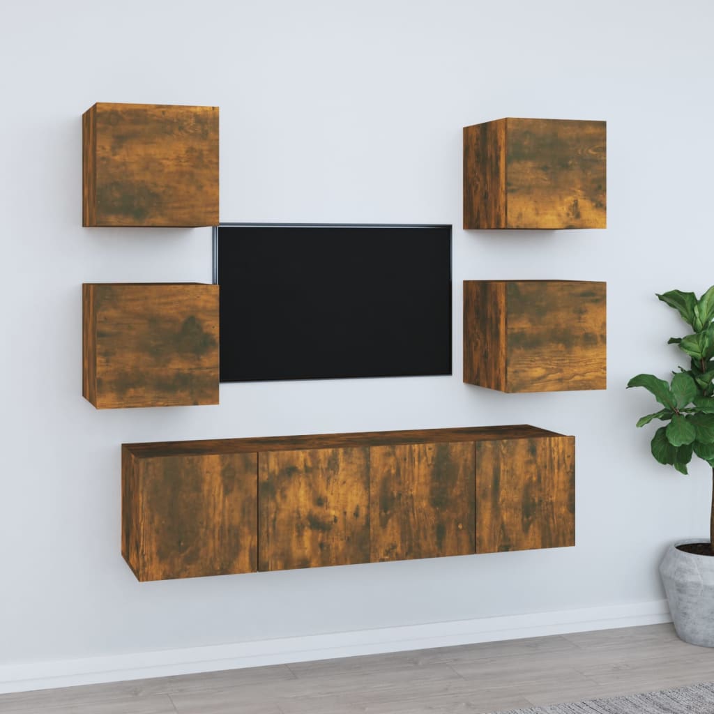 6-tlg. TV-Schrank-Set Räuchereiche Holzwerkstoff
