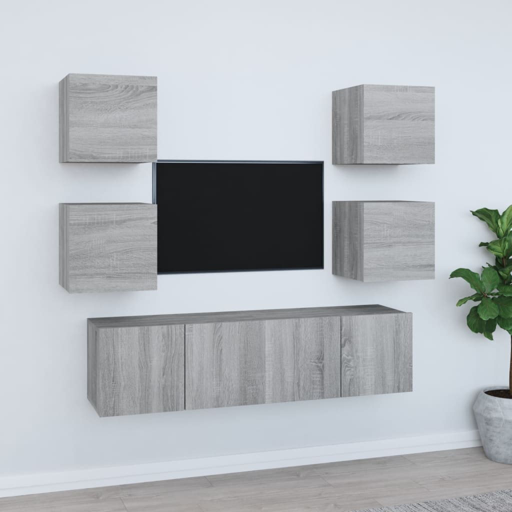 6-tlg. TV-Schrank-Set Grau Sonoma Holzwerkstoff
