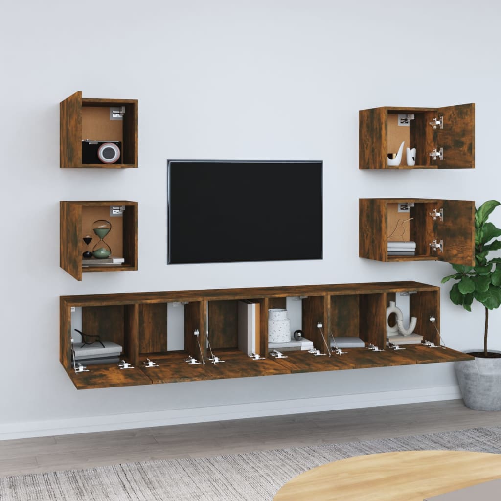 7-tlg. TV-Schrank-Set Räuchereiche Holzwerkstoff