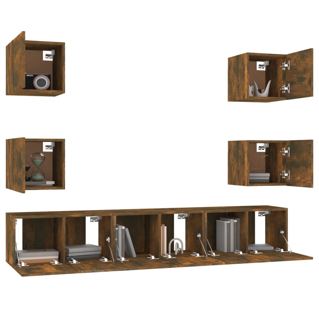 7-tlg. TV-Schrank-Set Räuchereiche Holzwerkstoff