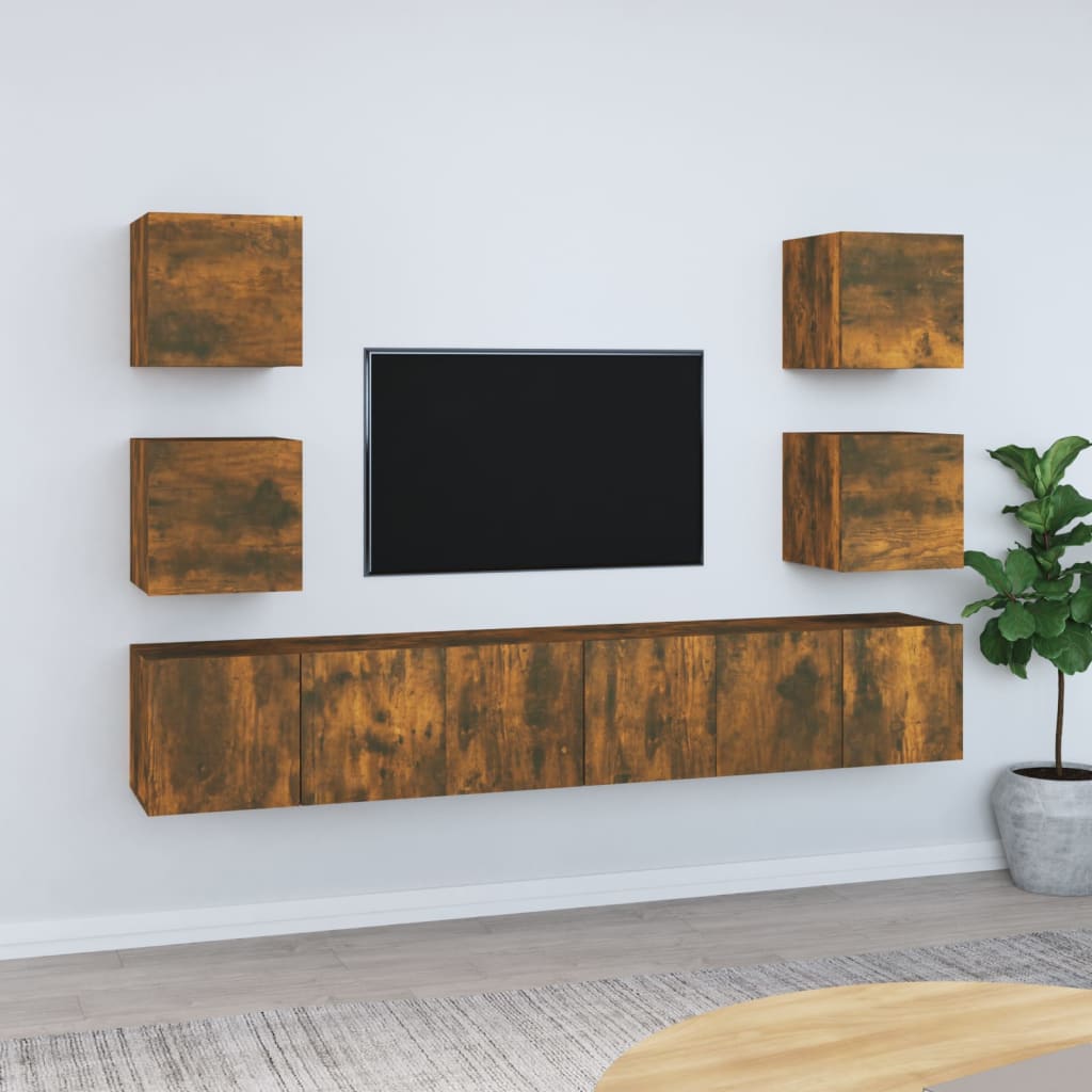7-tlg. TV-Schrank-Set Räuchereiche Holzwerkstoff