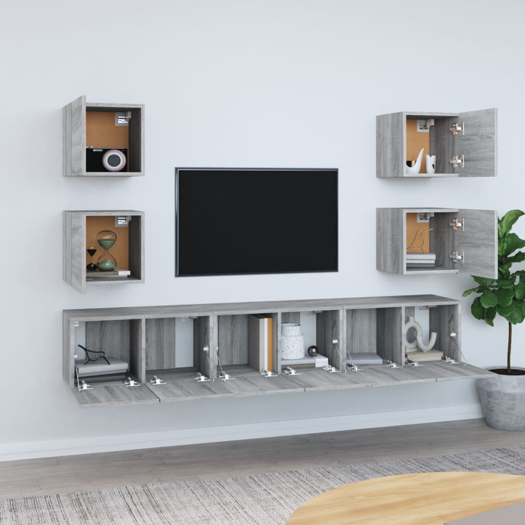 7-tlg. TV-Schrank-Set Grau Sonoma Holzwerkstoff