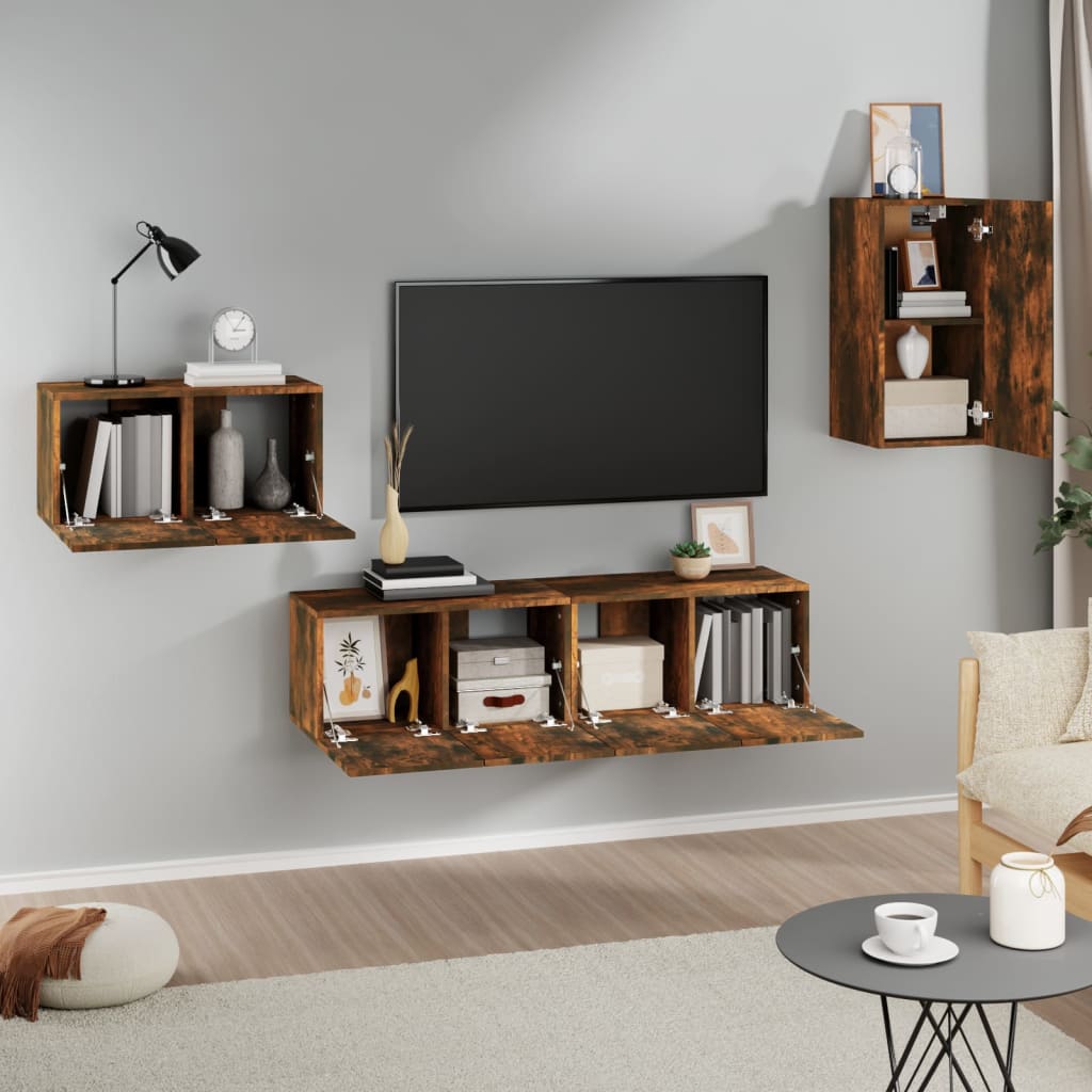 4-tlg. TV-Schrank-Set Räuchereiche Holzwerkstoff