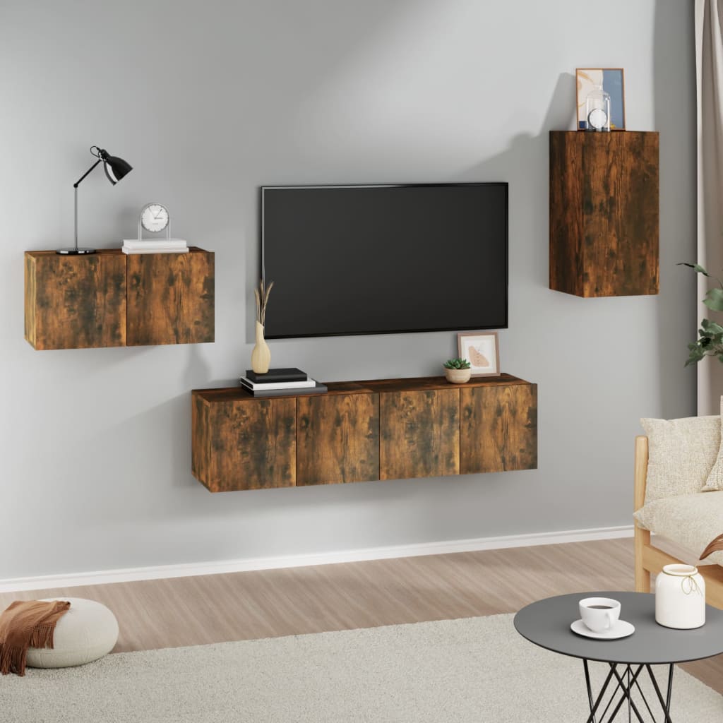 4-tlg. TV-Schrank-Set Räuchereiche Holzwerkstoff