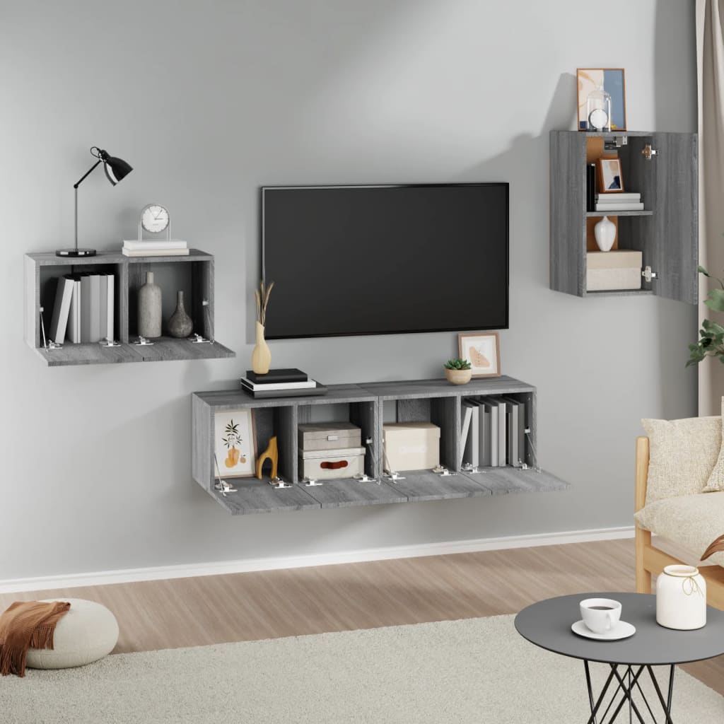4-tlg. TV-Schrank-Set Grau Sonoma Holzwerkstoff