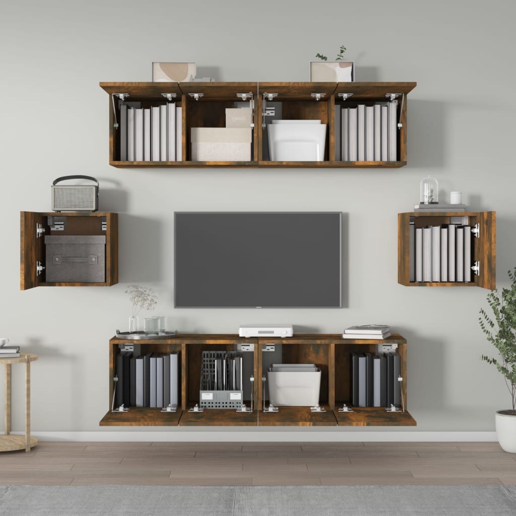 6-tlg. TV-Schrank-Set Räuchereiche Holzwerkstoff