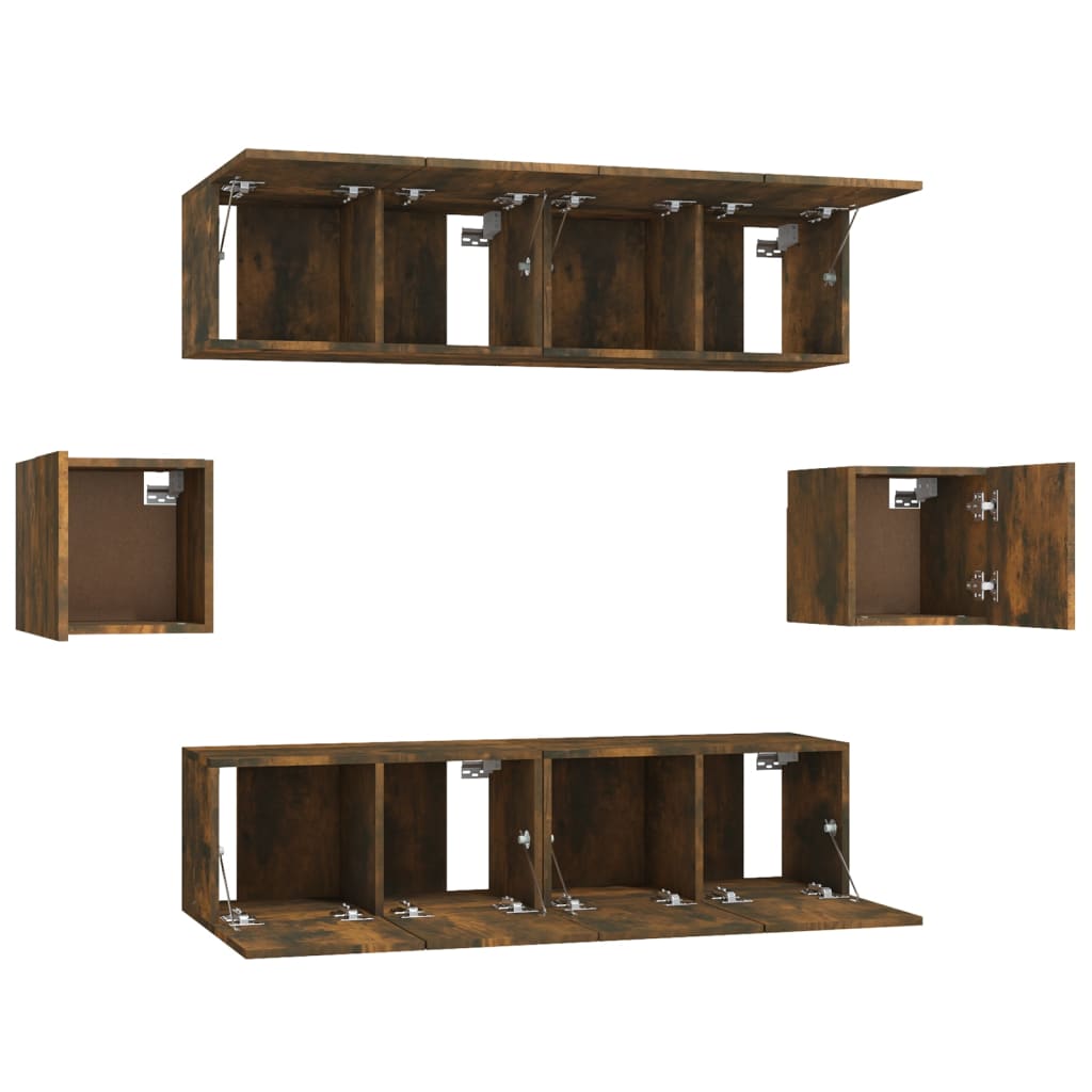 6-tlg. TV-Schrank-Set Räuchereiche Holzwerkstoff