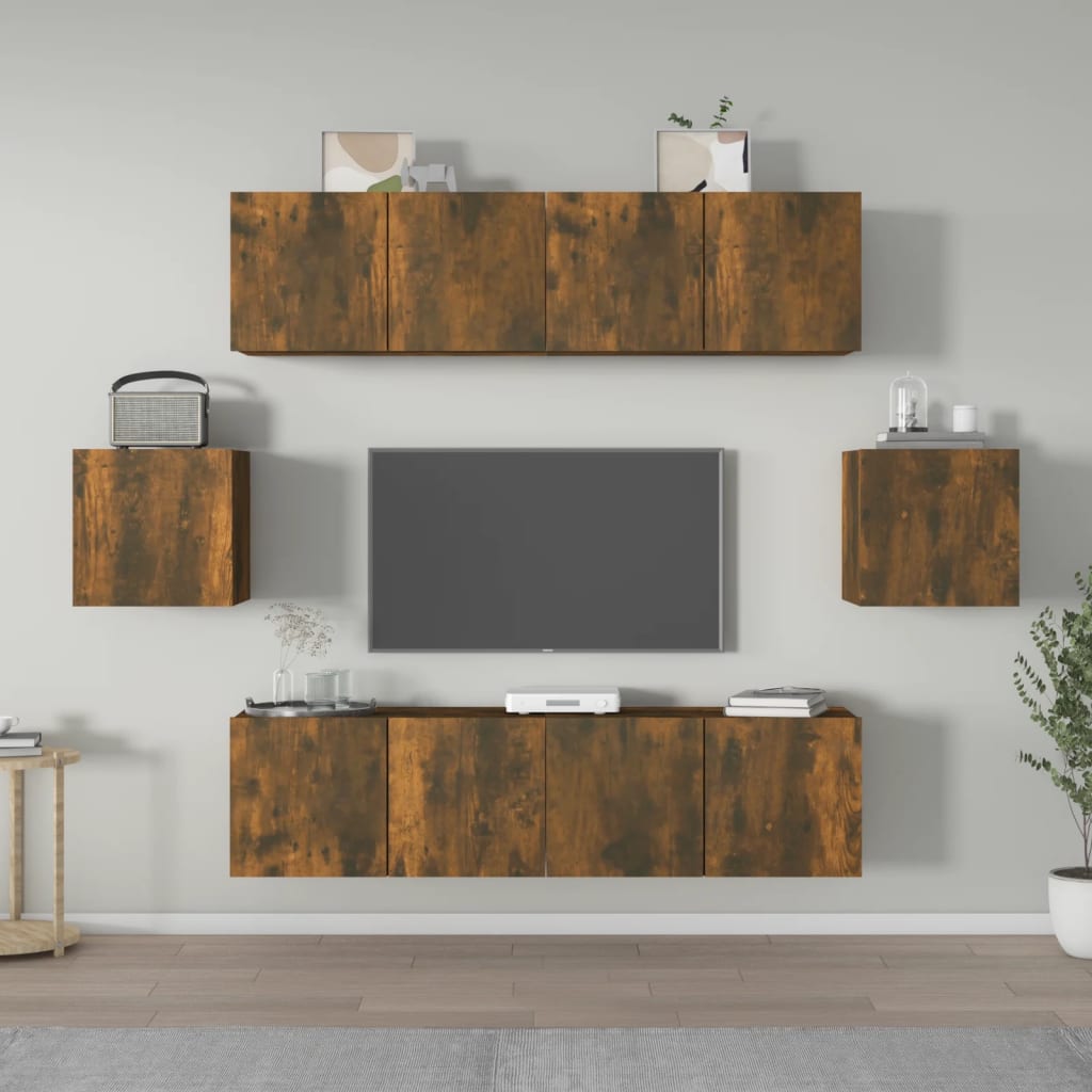 6-tlg. TV-Schrank-Set Räuchereiche Holzwerkstoff